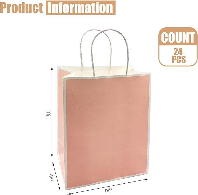 Pink Kraft Paper Bags with Handles 100% Recycled for Weddings Birthdays Parties-Commercial Retail Shopping Bag