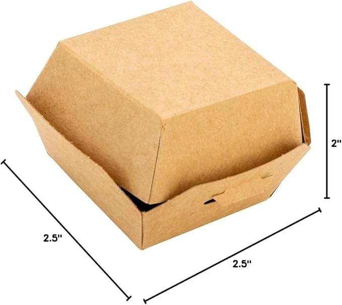 Mini Burger Box Food Container with Hinged Lid Disposable Kraft Paper Takeout Box for Small Burgers or Desserts