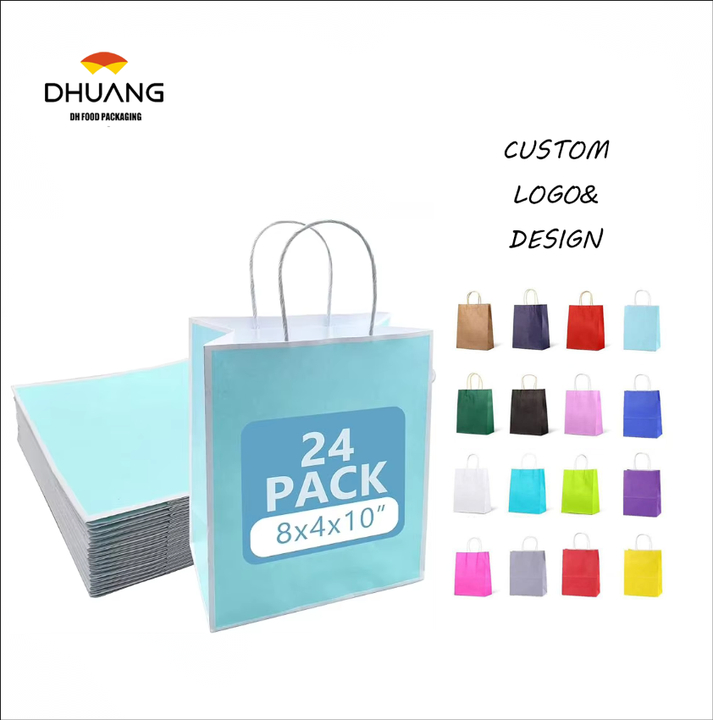 24 Blue Paper Bag with Handle Kraft Paper Wedding, Birthday, Baby Shower Party Gift Bag Commercial Retail 100% Renewable