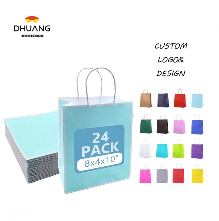 24 Blue Paper Bag with Handle Kraft Paper Wedding, Birthday, Baby Shower Party Gift Bag Commercial Retail 100% Renewable