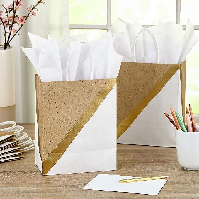 Brown Kraft Paper Gift Bags for Easter Birthdays Mother's Day Weddings Graduations Baby Showers Bridal Showers Care Packages