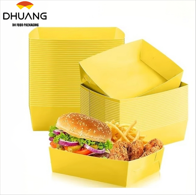 Disposable Paper Food Tray 5 lb Large Food Boat Nachos Tray Snack Tray Thanksgiving Party Birthday Supplies (yellow)