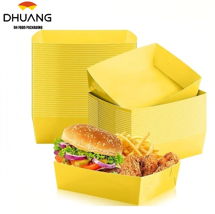 Disposable Paper Food Tray 5 lb Large Food Boat Nachos Tray Snack Tray Thanksgiving Party Birthday Supplies (yellow)