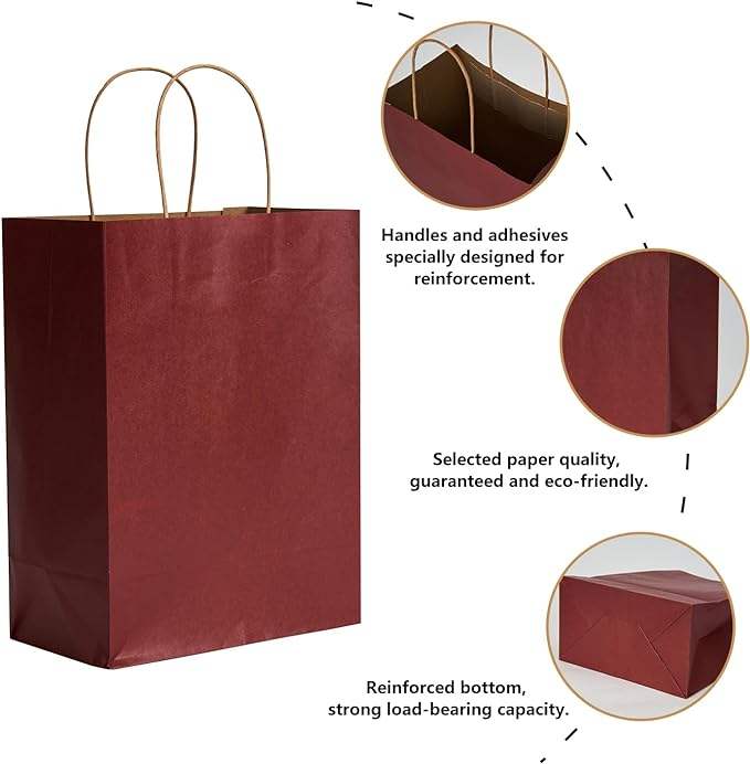 Red Kraft Paper Bag for Gifts Parties-Embossed Screen Printing for Supermarket Food Packaging Retail Birthday Shopping Bag