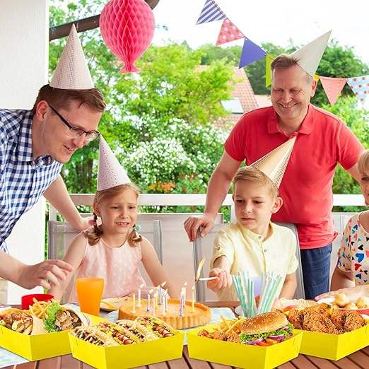 Disposable Paper Food Tray 5 lb Large Food Boat Nachos Tray Snack Tray Thanksgiving Party Birthday Supplies (yellow)