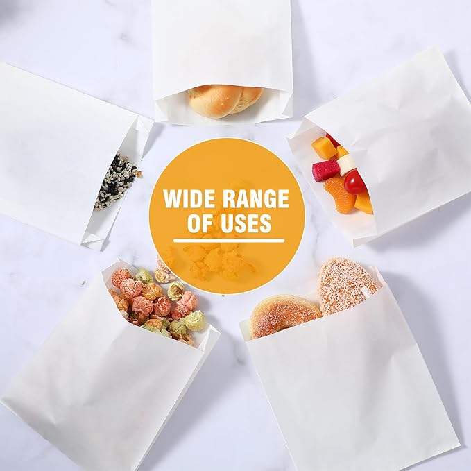 300 Paper Sandwich Bags Oil-resistant Paper Bags for Baking Cookies Candy Snacks (white)