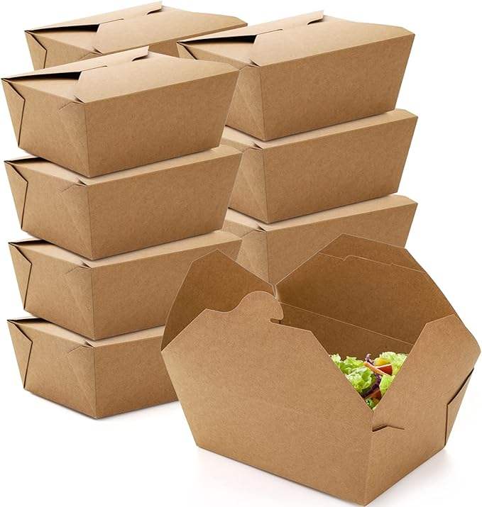 Paper Food Container Kraft Lunch Box Brown Storage Paperboard Fast Food Holder Microwaveble Food Box