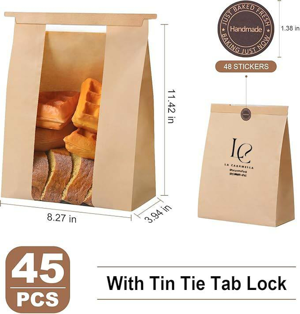 Toast Bag with Window with Metal Tin and Seal Sticker Baked Goods Packaging Storage Cookie Bag Custom Bread Bags