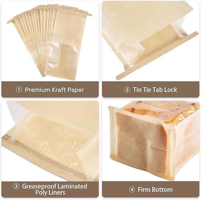 Packages Toast Bag with Window Kraft Tin Tie Label Lock Healing Bag Packaging Pastry Popcorn Custom Bread Bags