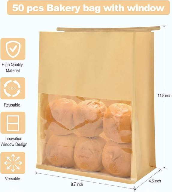 Windowed Bread and Toast Bag Paper Packaging Label Lock for Holding Bread CUSTOM Bread Bags