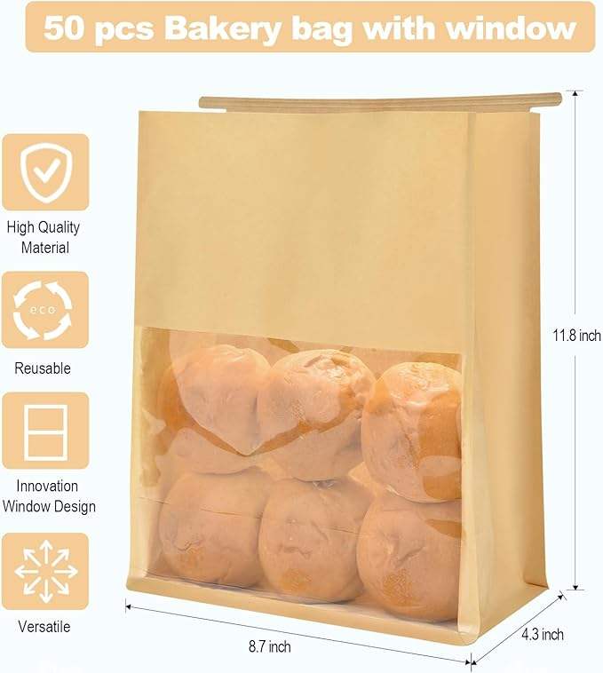 Windowed Bread and Toast Bag Paper Packaging Label Lock for Holding Bread CUSTOM Bread Bags