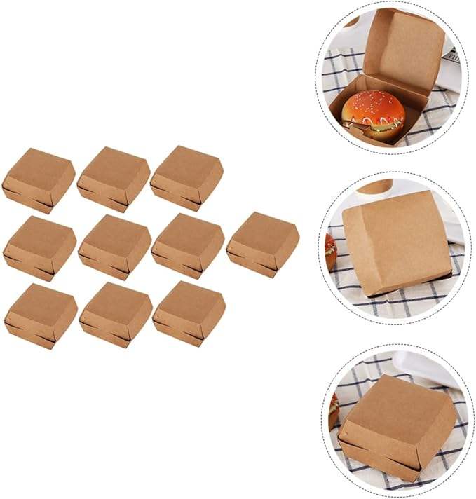 Kraft Paper Burger Packaging Boxes for Takeout Picnic Food Containers for Hamburgers French Fries and Party Snacks