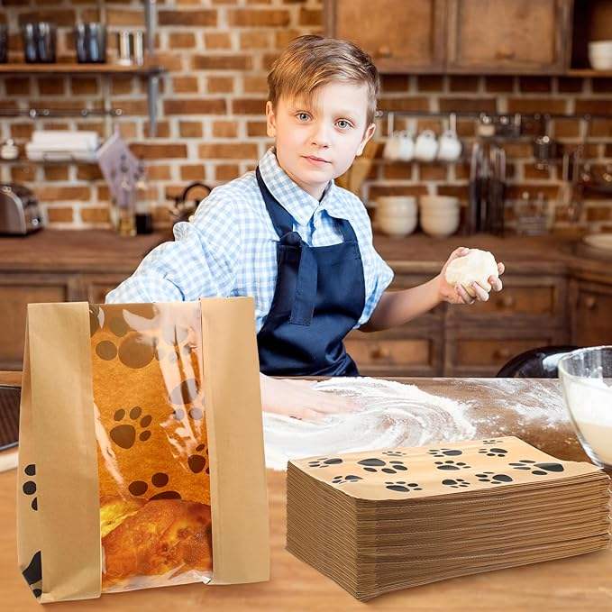 120 Large Bread Bags with Window 120 Sealable Sticker Clawed Yeast Paper Bread Bags for Baked Goods Custom Bread Bags