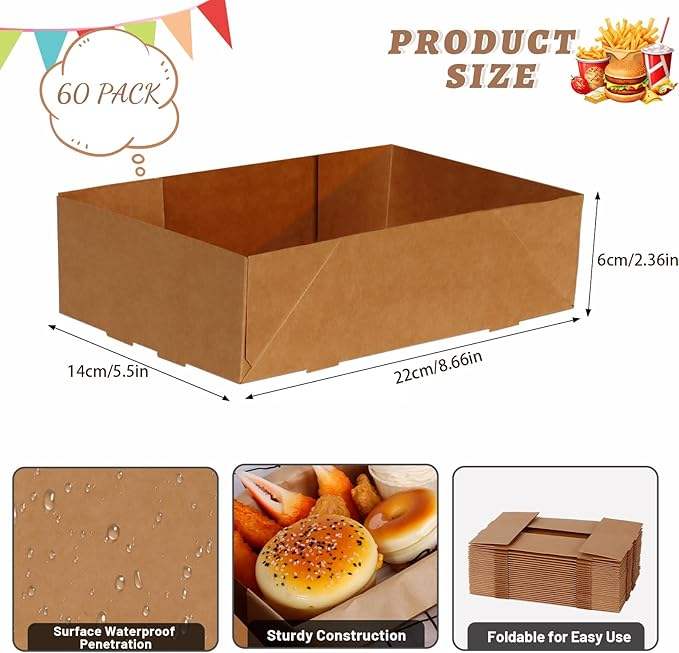 Paper Disposable Greaseproof Food Trays Food Wrappers Pop-up Foldable for Party Stadium Theatre