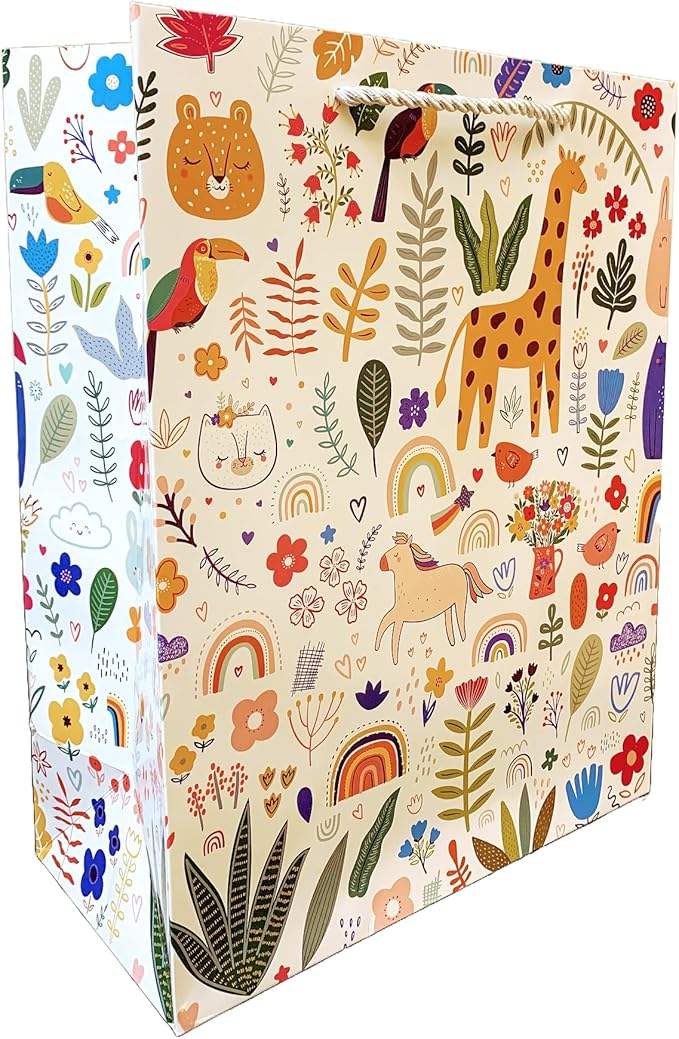 Fun Colorful Durable Reusable Medium Large Tote Kids' Paper Gift Bag for Birthday Parties School Picnics Outdoor Activities