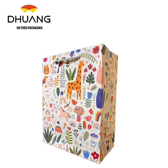 Fun Colorful Durable Reusable Medium Large Tote Kids' Paper Gift Bag for Birthday Parties School Picnics Outdoor Activities