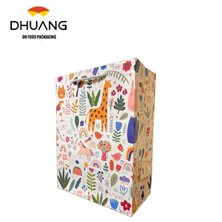 Fun Colorful Durable Reusable Medium Large Tote Kids' Paper Gift Bag for Birthday Parties School Picnics Outdoor Activities
