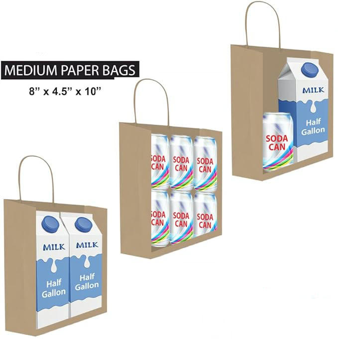 Brown Paper Bag with Handle Medium Size Shopping Kraft Paper Retail Custom Paper Bags
