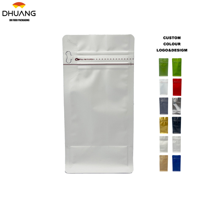 Coffee Bag with Eight-sided Sealing in Stock with Aluminum Coating and sealed Side Zipper for Coffee Beans Packaging Coffee Bags