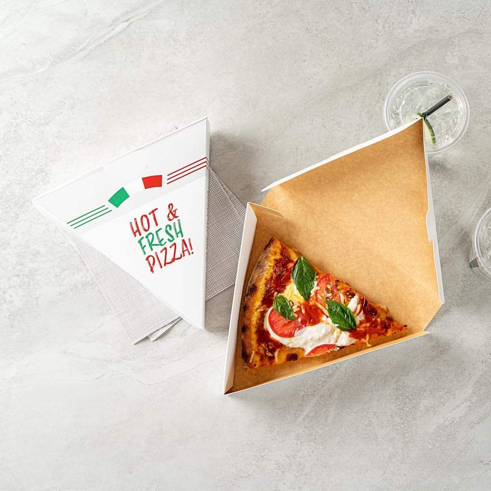 Clamshell Pizza Slice Container - Oil Proof Label Lock White Paper Single Slice Pizza Box for Restaurants Custom Pizza Boxs