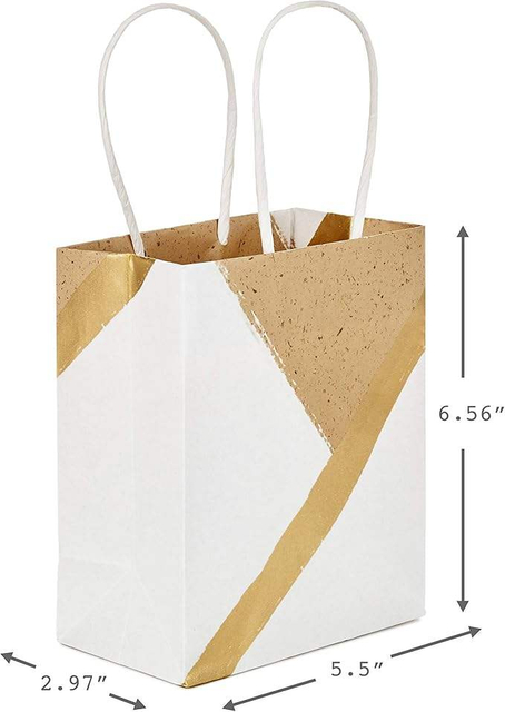 White Gold Foil Paper Gift Bags with Handles Party Favor Birthday Wedding Christmas and New Year Gift Wrapping