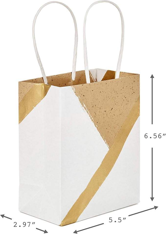 White Gold Foil Paper Gift Bags with Handles Party Favor Birthday Wedding Christmas and New Year Gift Wrapping