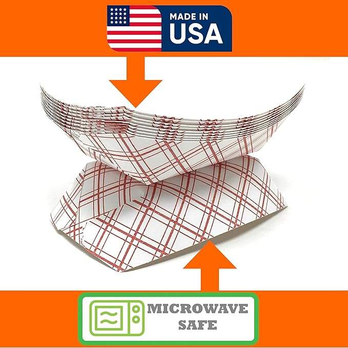 Food Tray Red and White Checkered Paper Extra Large Disposable Recyclable Flavoring Grease Proof Food Trays
