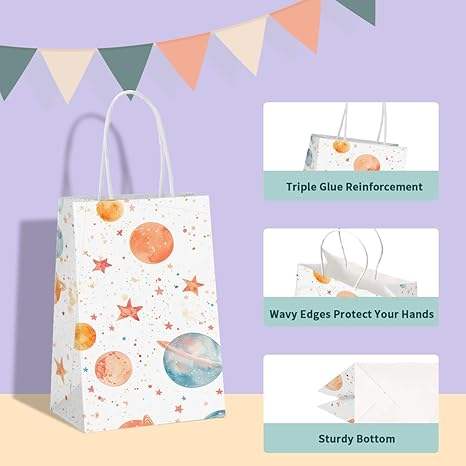 Gift Bag Paper Bag with Handle Party Birthday Wedding Small Paper Shopping (Star Planet) Custom Paper Bags
