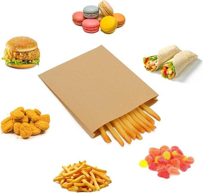 Kraft Paper Sandwich Cookie Bags Greaseproof Wax-Lined for Pastry Snack Treats Bread Baked Goods Fries Muffin Packaging