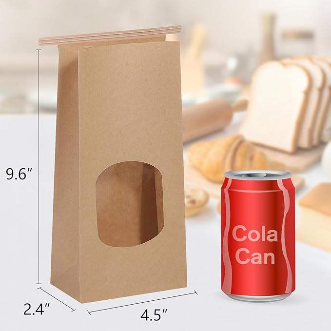 Windowed Plastic Bread Bags with Paper Window Paper Bag with Metal Paper Tie and Lock for Cookies Coffee Beans Custom Bread Bags