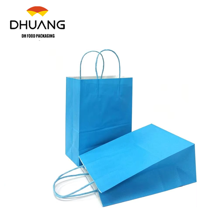 Luxury Light Blue Kraft Paper Gift Bags with Handles for Packaging Promotion Crafts Durable Carton Packed Shopping Paper Bag