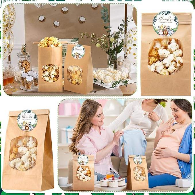 Jungle Animals Thanks Label Popcorn Bags Cute Round Stickers for Baby Shower Paper Food Storage Gift Packaging Custom Bread Bags