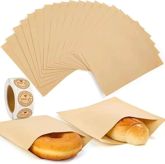 Food Grade Unbleached Biodegradable Natural Kraft Paper Bread Bag Paper for Baking Cookies and Snacks Custom Bread Bags