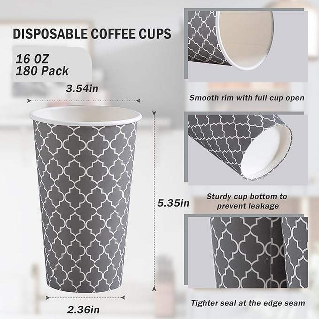 16oz Single Wall Disposable Coffee Cups 180 Packs Custom Logo Insulated Paper Cups for Hot and Cold Drinks Coffee Cup