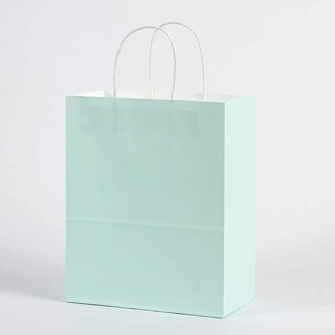 Pastel Green Small Kraft Paper Bags with Handles Recycled Materials Offset Printing for Crafts or Logo Use Gift Bags