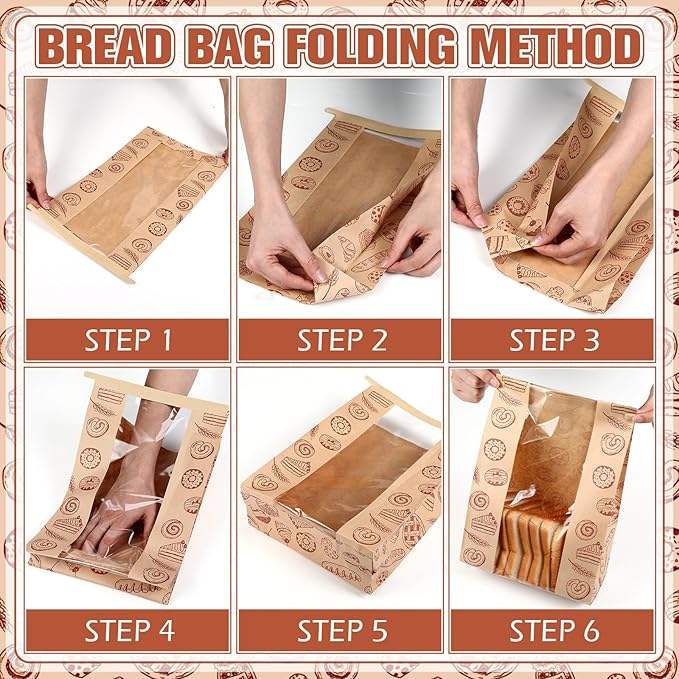 Large Brown Paper Sourdough Bread Storage Bag clear Window Can Close Tin Bag Custom Bread Bags