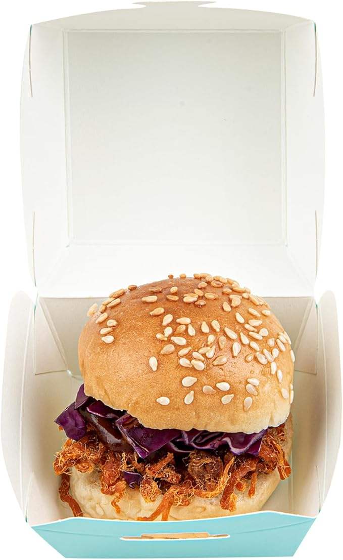 Mini Hamburger Box Disposable Turquoise Paper Takeout Box with Hinged Lid Food Box
