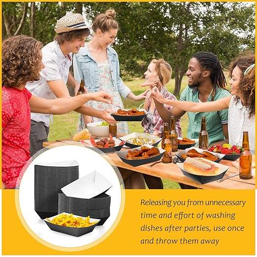 3-pound Paper Food Trays Disposable Nachos Burritos Licensed Christmas Party Supplies Kraft Paper Boat (black)