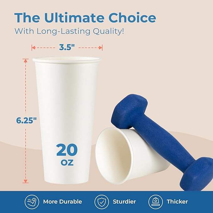 100 Packs of 20 oz Disposable Paper Cups Coffee Cups, Hot Cups for Hot/cold Drinks, Thickened for Parties, Offices, Cafes
