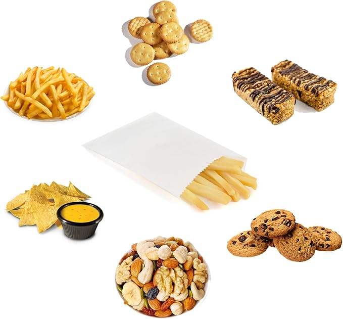 White Kraft Paper Bags for Bakery Cookies Treats Snacks Sandwiches Popcorn Small Gift Bag Oil-proof Paper Bag
