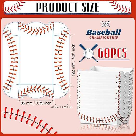 Packs Baseball Party Supplies Birthday Decorations Disposable Boat Paper Food Tray, Condiments, Carnival (Baseball)