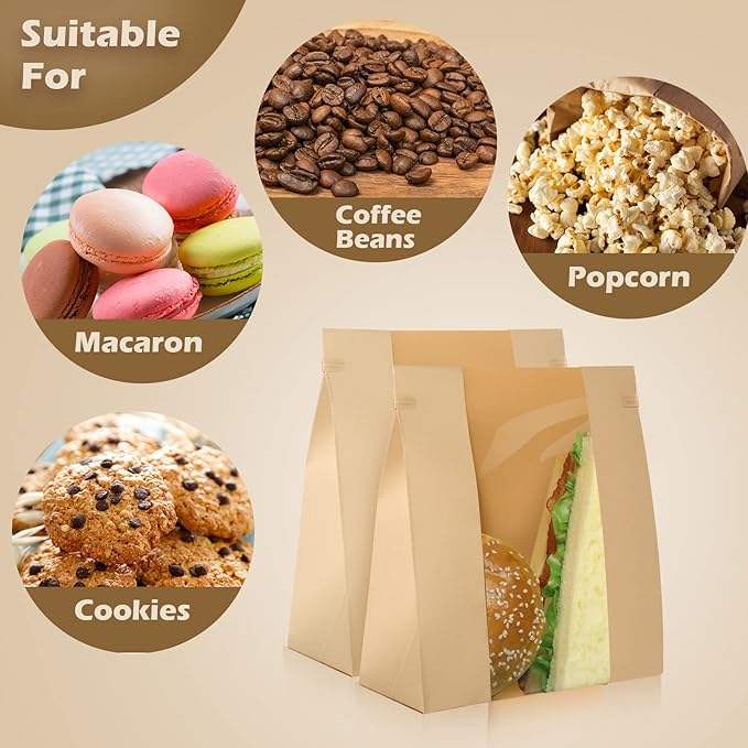 Packages Large Kraft Paper Bread Bag With Window Tin Tag Lock Food Bag to Store Homemade Bread Custom Bread Bags