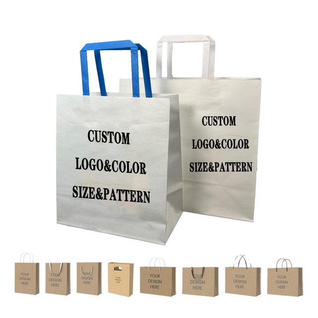 Recyclable Brown Paper Bag with Rope Handle Custom LOGO Gift Wrap Flat Handle Kraft Paper Shopping Bag