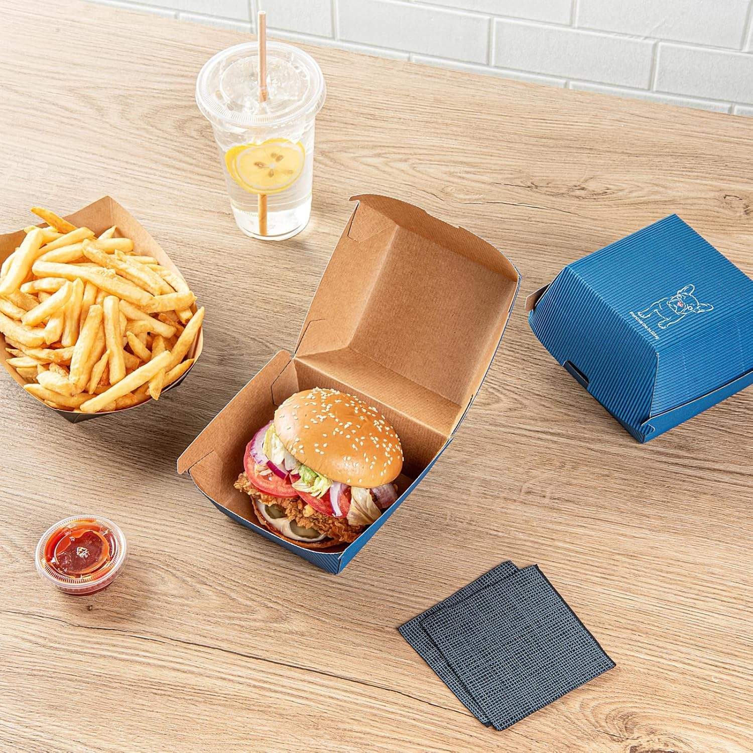 Hamburger Box Clamshell Food Container Disposable Paper Takeout Box Strong and Durable Suitable for Hamburger Sandwiches