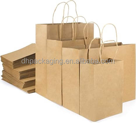 Custom Eco-Friendly Brown Kraft Paper Bags Ribbon Free Sample Food Promotion Christmas Craft Packing Personalized Your Own Logo