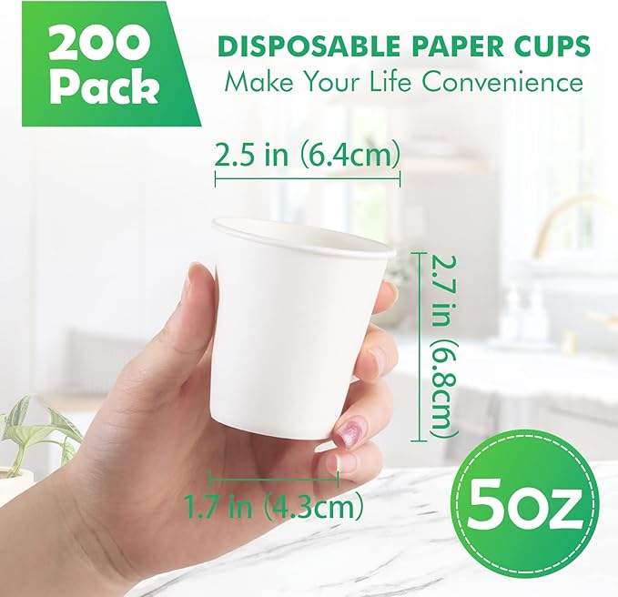5oz White Disposable Coffee Cup - for Bathroom Gargling Party Travel and Picnic Coffee Cup