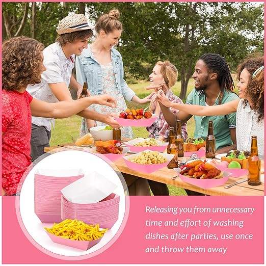 3-pound Paper Food Trays Disposable Nachos Trays Burritos Licensed Christmas Party Supplies Kraft Paper Boat (Pink)