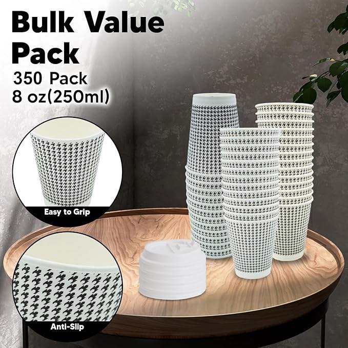 Insulated Disposable Coffee Cup with Lid, Double Wall Corrugated Hot Cup Bulk Cup for Hot or Cold Drinks