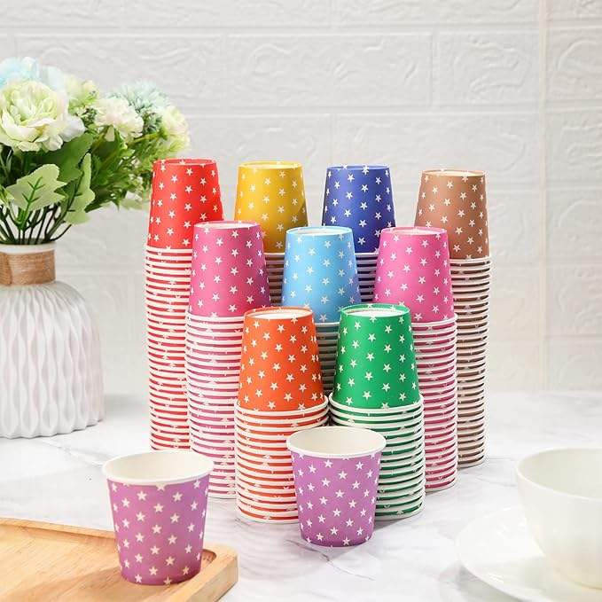Paper Cups, Multi-colored Disposable Small Cups, Hot/cold Drink Cups Mini Mouthwash Cups, Parties, Picnics
