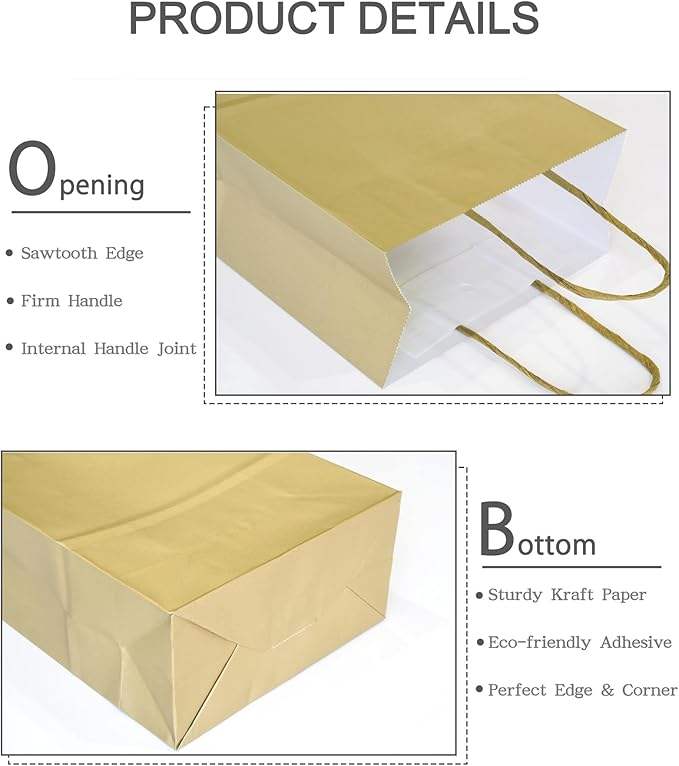 Bronzing Gold Logo Gift Bags Small Kraft Paper Matte Gold Finish Handles Recycled Materials Offset Printed Surface for Craft Use